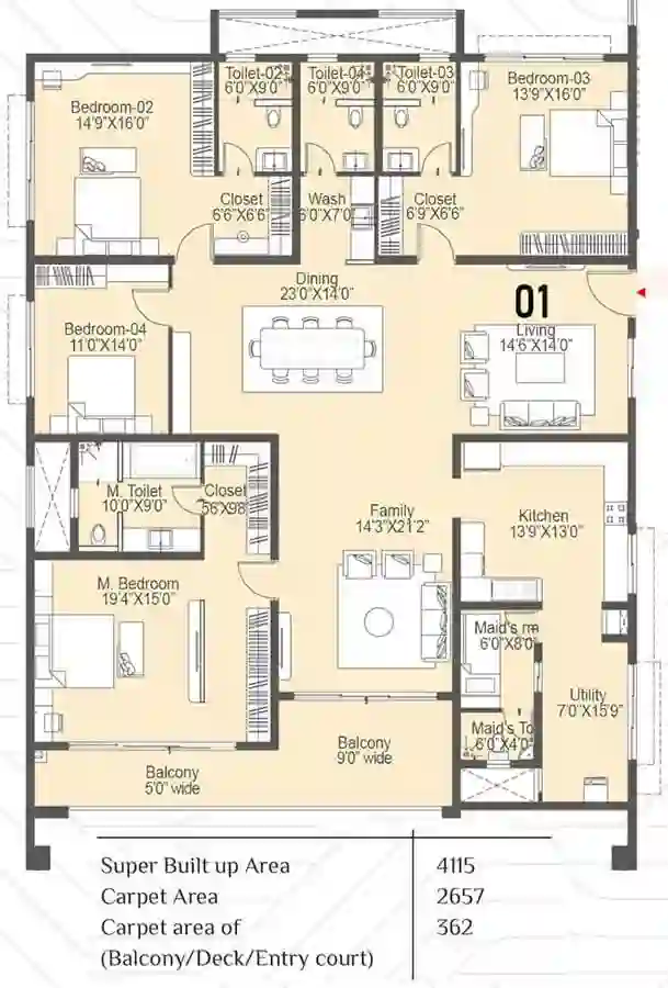 Sattva Lakeridge 4 BHK apartment floor plan by Sattva Group located in Neopolis, Kokapet, Hyderabad West